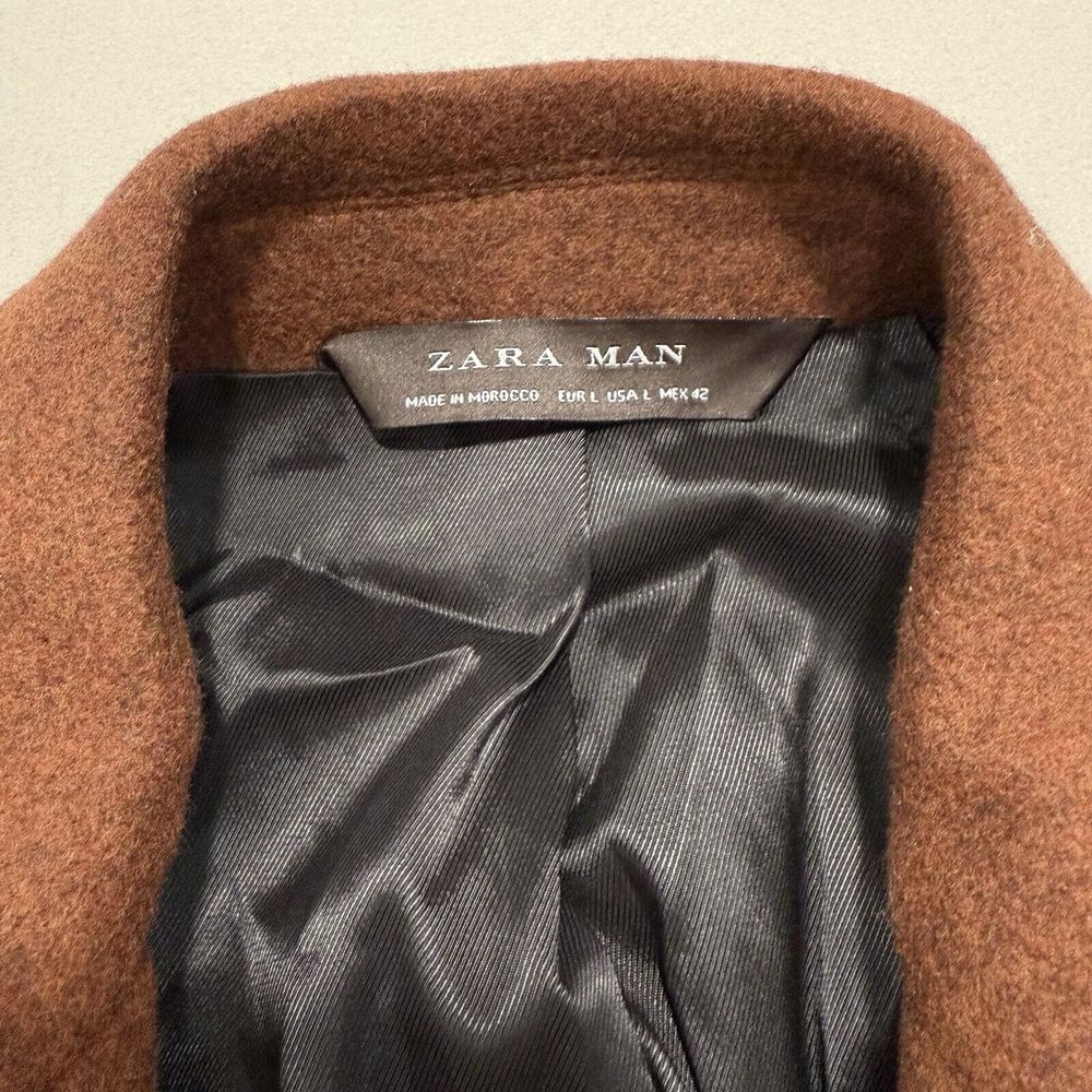 Zara Man Wool Blend Coat Brown Men's L - Picture 8 of 12